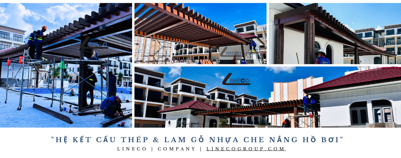 công trình lam gỗ che nắng hồ bơi
